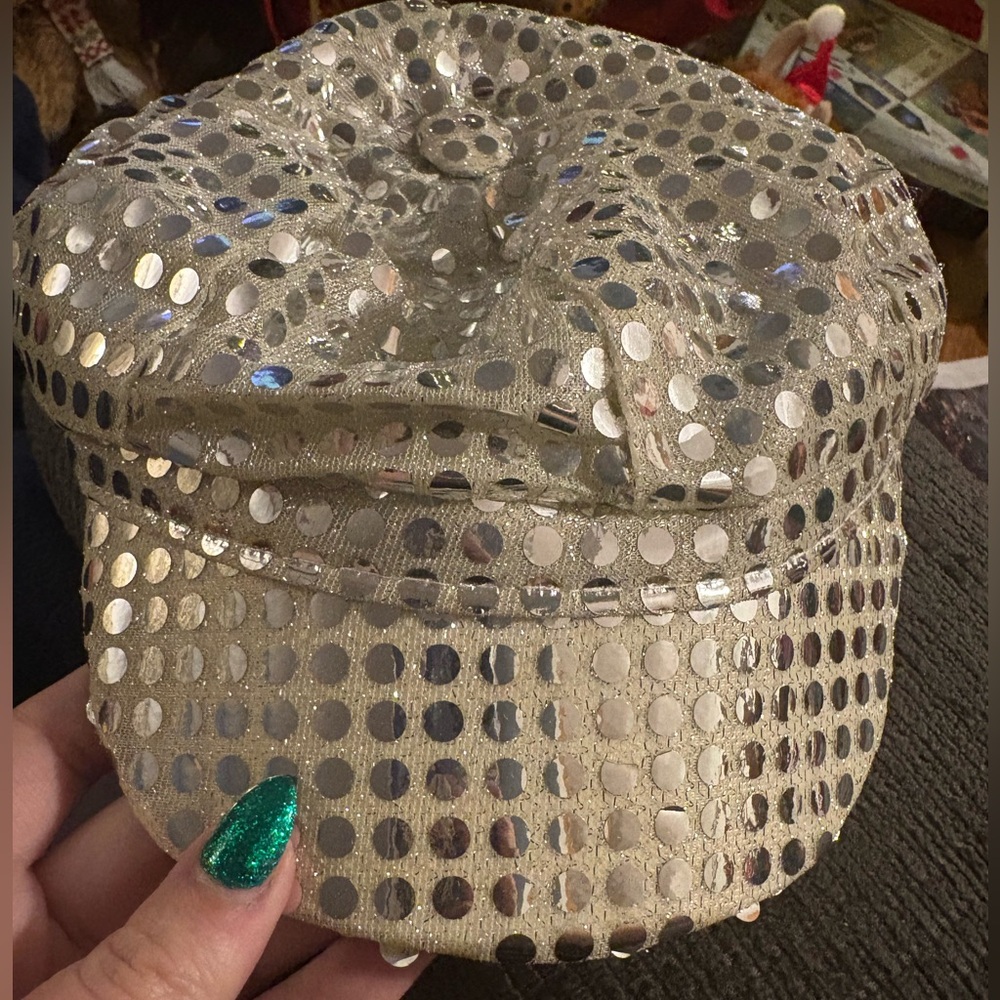 Silver Sequin-Embellished Cap